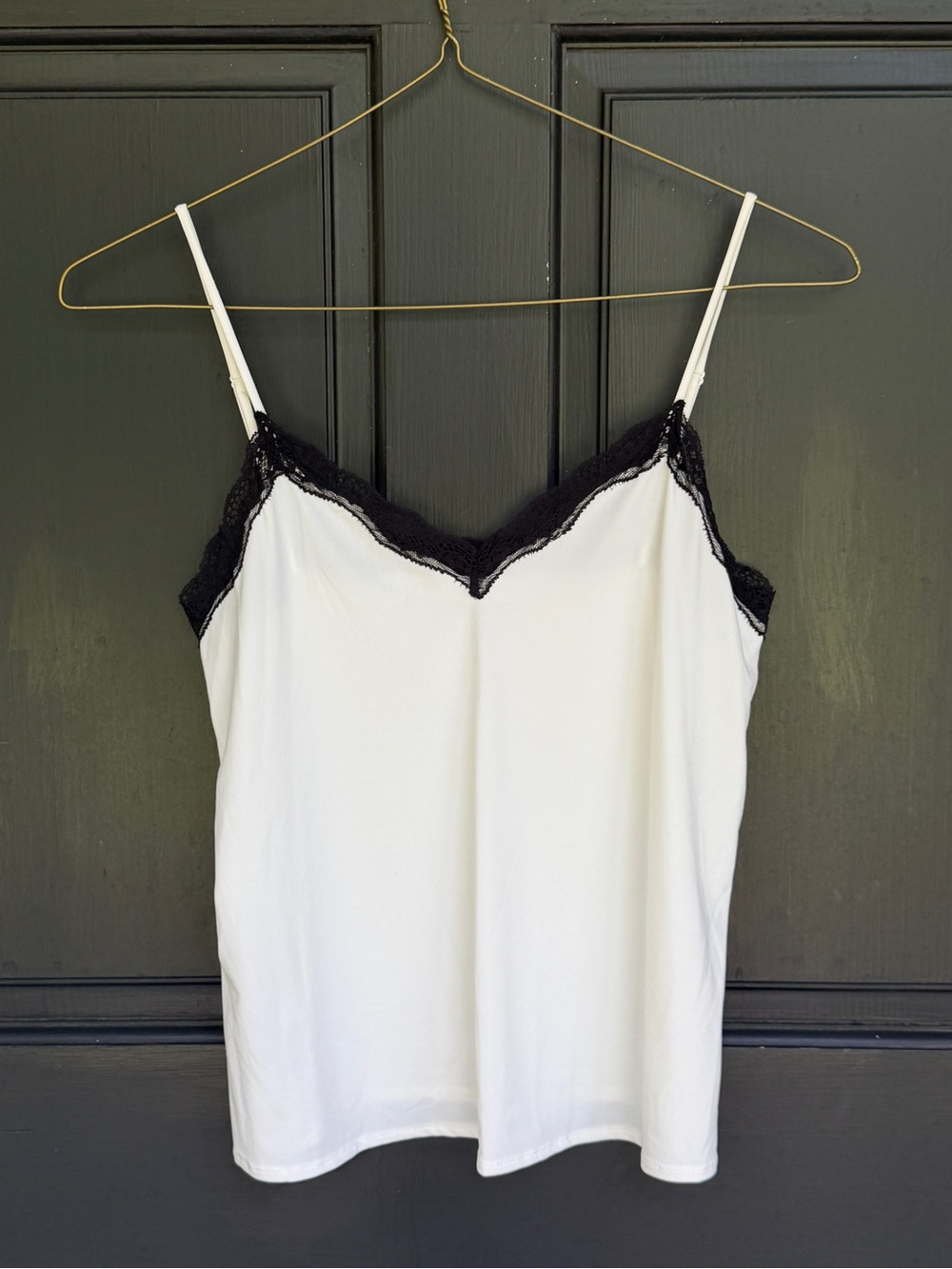 Mango Cream Cami with Black Lace Trim